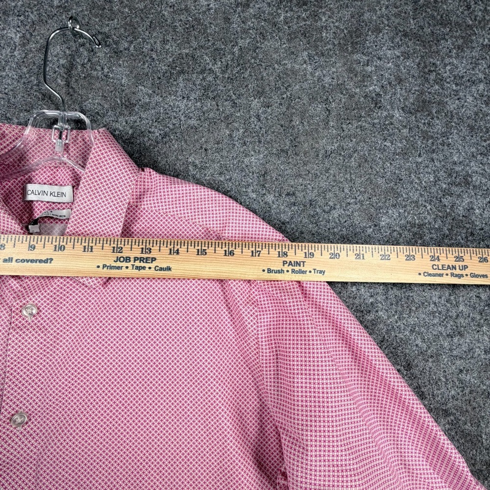 Calvin Klein Steel+ Dress Shirt Mens L PinK Geometric Stretch Non Iron Slim Fit - Picture 16 of 16